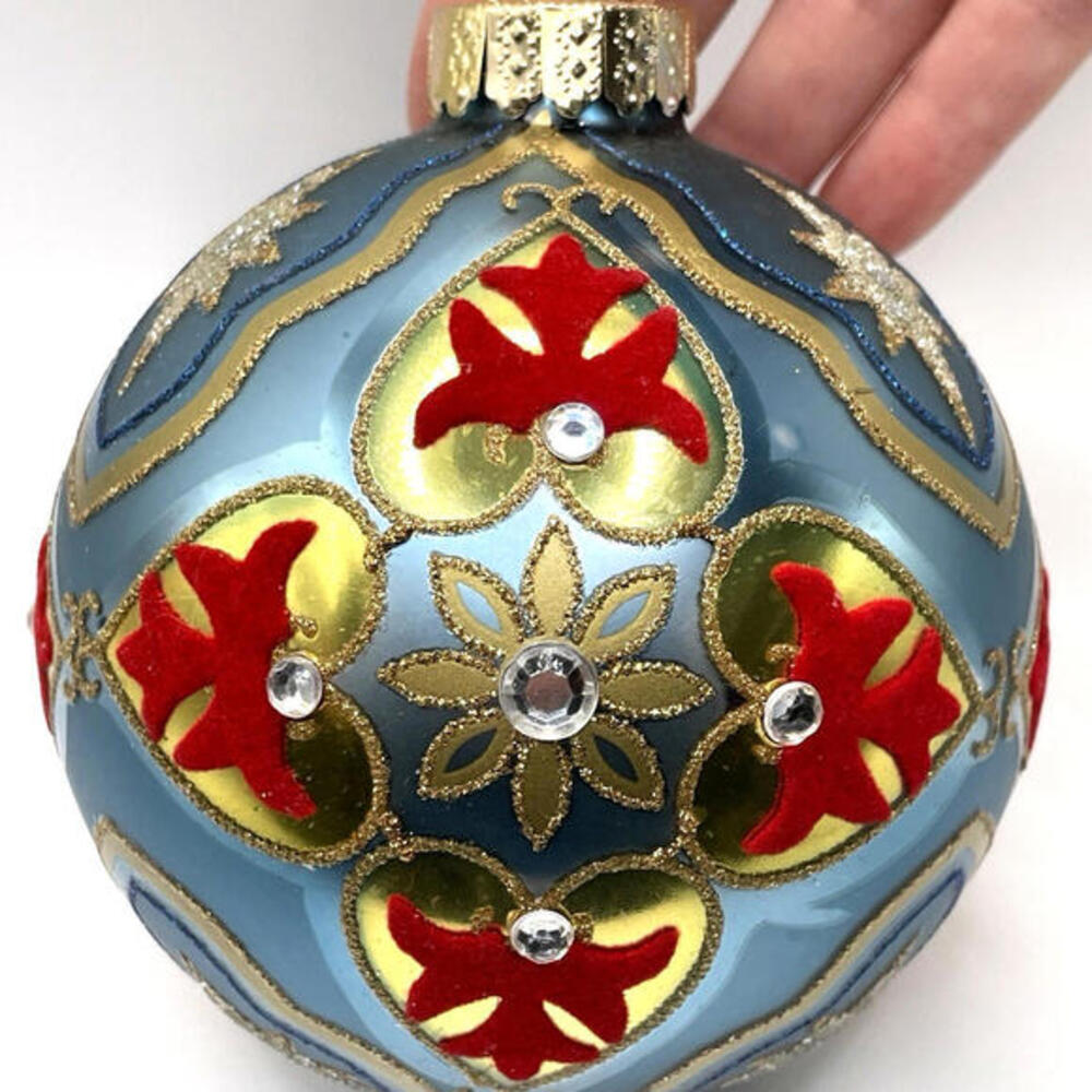 Unique Treasures Velvet Rhinestone Glass Ball Christmas Ornament 4" Vintage